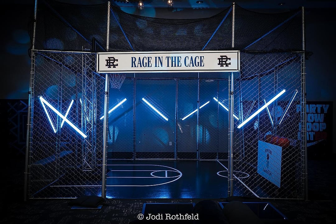 Basketball cage with neon lights