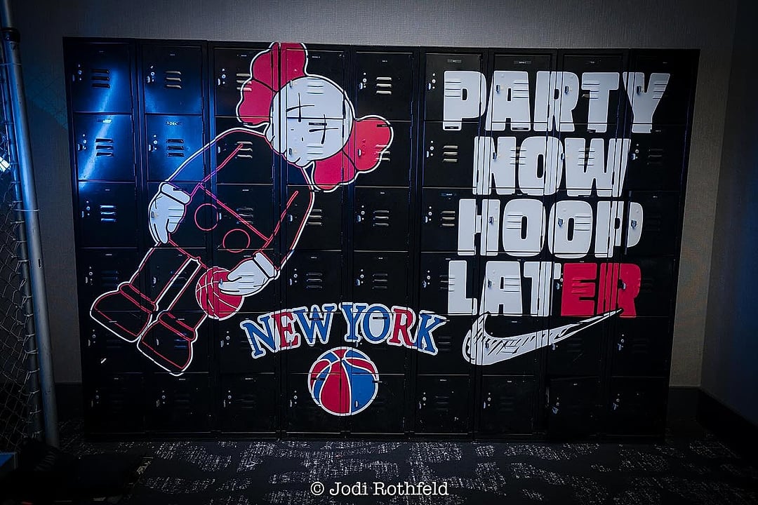 Locker wall with custom New York graphics